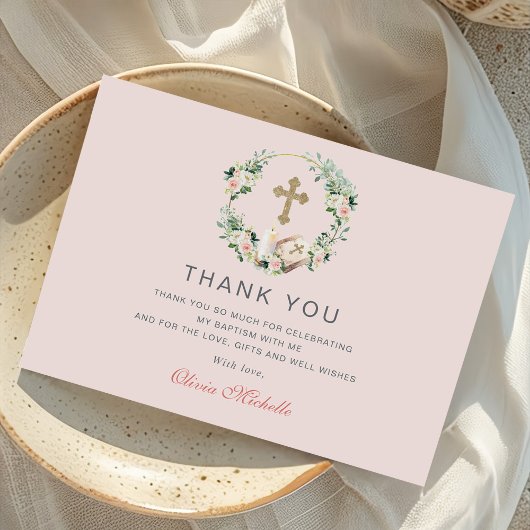 ガールバプテスマ《キリスト教》洗礼式や命名式フローラ写真 サンキューカード