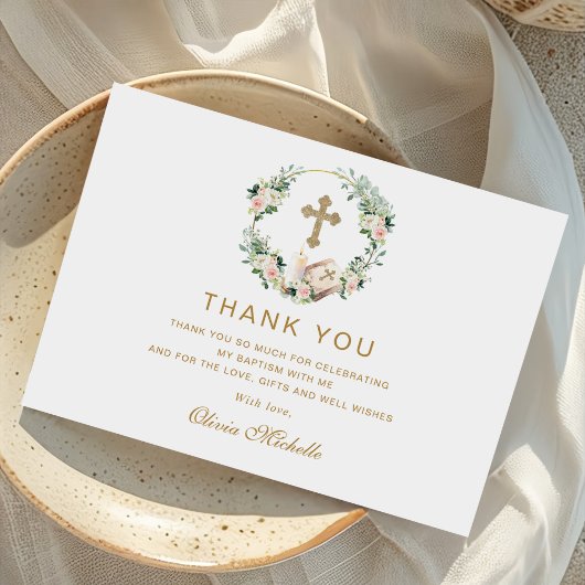 ガールバプテスマ《キリスト教》洗礼式や命名式フローラ写真 サンキューカード