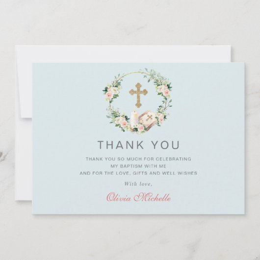 ガールバプテスマ《キリスト教》洗礼式や命名式フローラ写真 サンキューカード (正面)