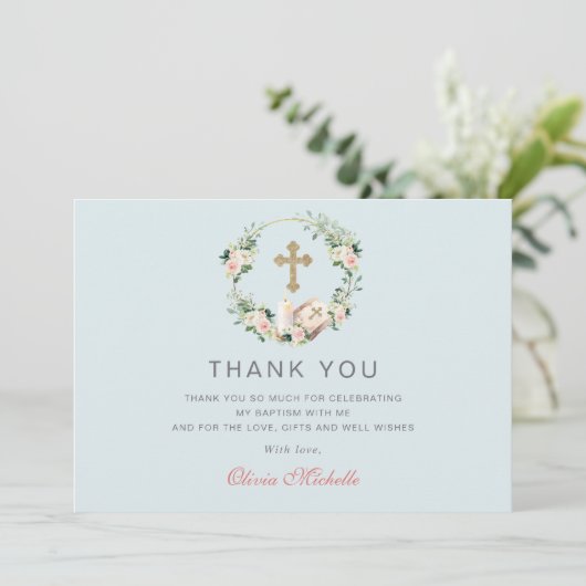 ガールバプテスマ《キリスト教》洗礼式や命名式フローラ写真 サンキューカード (スタンド正面)