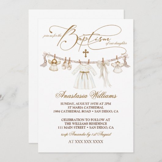 ガールバプテスマ《キリスト教》洗礼式や命名式ボホ招待状 招待状 (正面/裏面)