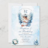 ガールバプテスマ&第1バースデーブルーフローラクロス 招待状 (正面)