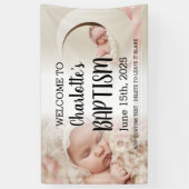 ガールバプテスムウェルカムサインキッドフォトコラージュバナー 横断幕 (縦)