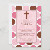 ガールバプテスムスニムーブラウン&ピンク水玉模様 招待状 (正面)