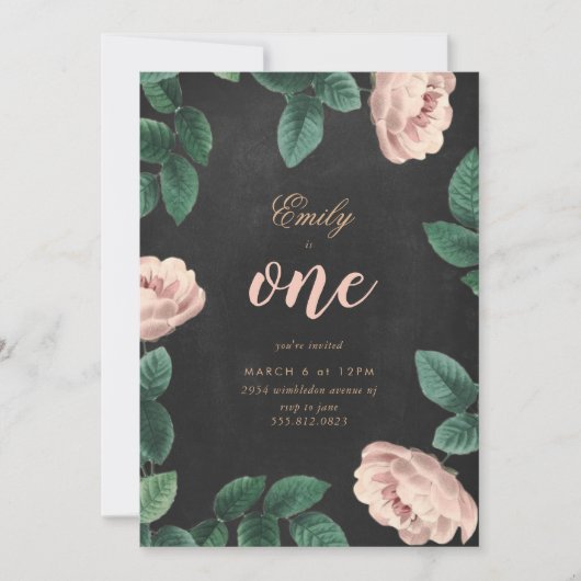 ガールバラファースト誕生日招待状シャルボード 招待状 (正面)