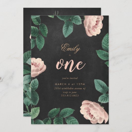 ガールバラファースト誕生日招待状シャルボード 招待状 (正面/裏面)