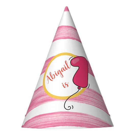 ガールバルーンをテーマにした1歳の誕生日の水彩 パーティーハット (正面)