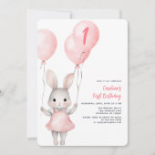 ガールバルーンファースト誕生日招待状 招待状 (正面)