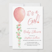 ガールバルーンユーカリ赤ちゃんシャワー 招待状 (正面)