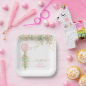 ガールバルーンユーカリ金ゴールドグリッターベビーシャワー ペーパープレート (パーティー)