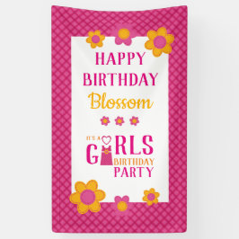 ガールバースデーパーティーパーソナライズされたかわいい春フローラ 横断幕