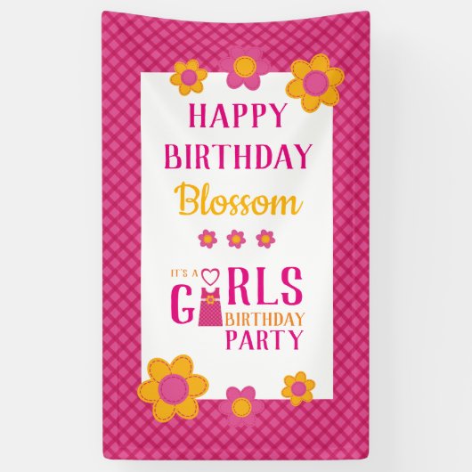 ガールバースデーパーティーパーソナライズされたかわいい春フローラ 横断幕 (縦)