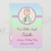 ガールバースデーパーティー招待エンジェルデザイン3 招待状 (正面/裏面)