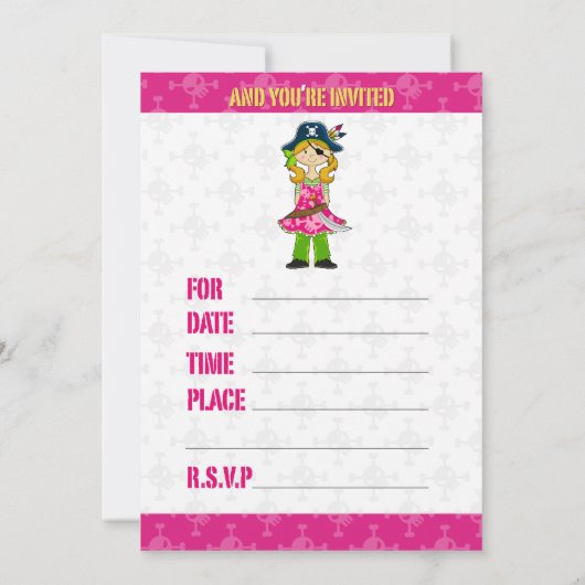 ガールパイレーツキャプテンパーティー招待状 招待状 (裏面)