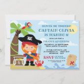 ガールパイレーツパーティー誕生日招待状 招待状 (正面)