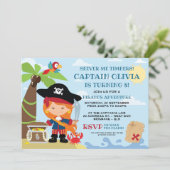 ガールパイレーツパーティー誕生日招待状 招待状 (スタンド正面)