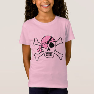 ガールパイレートスカルアンドボーンズピンク Tシャツ