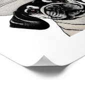 ガールパグドッグハットブラック&ホワイトプリント ポスター (角)