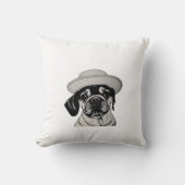 ガールパグハットブラックアンドホワイト装飾用クッション クッション (正面)