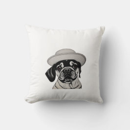 ガールパグハットブラックアンドホワイト装飾用クッション クッション