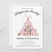 ガールパジャマパーティーグランピングテントスリープバー誕生日 招待状 (正面)