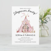 ガールパジャマパーティーグランピングテントスリープバー誕生日 招待状 (スタンド正面)