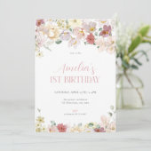 ガールパステルフローラ1stファースト誕生日招待状 招待状 (スタンド正面)