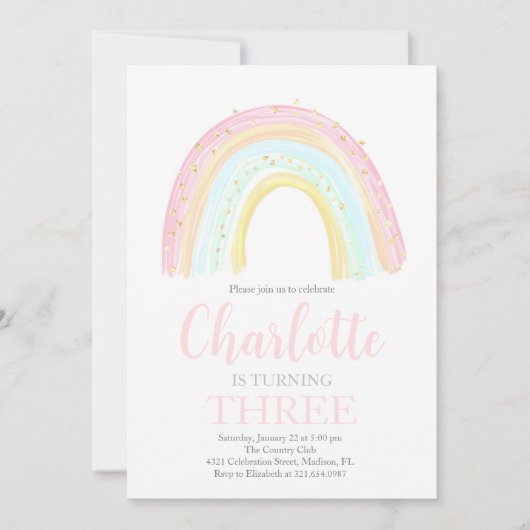 ガールパステルレインボーバースデーパーティー 招待状 (正面)