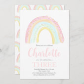 ガールパステルレインボーバースデーパーティー 招待状 (正面/裏面)