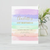 ガールパステルレインボーファースト誕生日招待状 招待状 (スタンド正面)