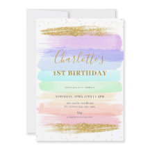 ガールパステルレインボー1st誕生日招待状