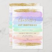 ガールパステルレインボー1st誕生日招待状 招待状 (正面/裏面)