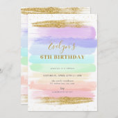 ガールパステルレインボー6th誕生日招待状 招待状 (正面/裏面)