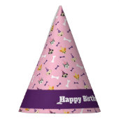 ガールパピーパーティー、ピンクとパープルドッグ誕生日 パーティーハット (左)