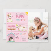 ガールパピー誕生日ポーティ写真 招待状 (正面)