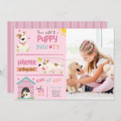 ガールパピー誕生日ポーティ写真 招待状 (正面/裏面)