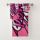 ガールパワーおもしろいレトロ漫画ブックアーポップ・アートのトピンク バスタオルセット (インサイチュ)