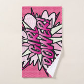 ガールパワーおもしろいレトロ漫画ブックアーポップ・アートのトピンク バスタオルセット (ハンドタオル)