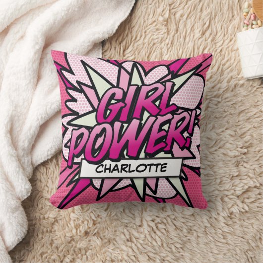 ガールパワーおもしろいレトロ漫画ブックアーポップ・アートのト クッション (ブランケット)