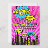 ガールパワーすごいヒーロー漫画ブック誕生日 招待状 (正面)