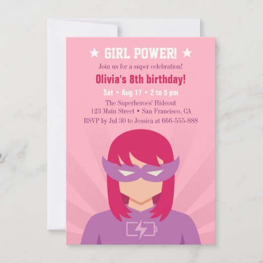 ガールパワースーパーヒーローバースデーパーティーバッシュ 招待状 (正面)