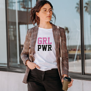 ガールパワーピンクブラックフェミモダンニストGRL PWR Tシャツ