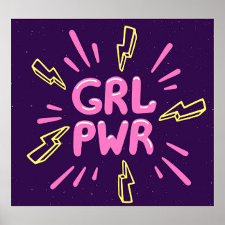 ガールパワーフェミニストのスローガン、バイオレットの背景。 ポスター