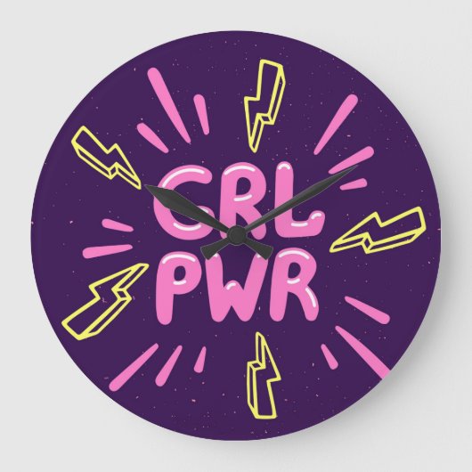 ガールパワーフェミニストのスローガン、バイオレットの背景。 ラージ壁時計 (正面)