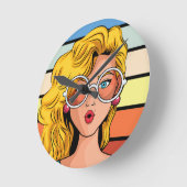 ガールパワーレトロデザインウォールクロック ラウンド壁時計 (傾斜)
