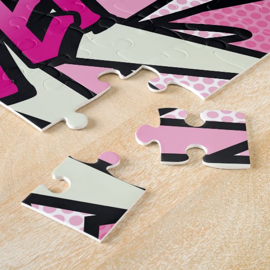 ガールパワー漫画ブックアーポップ・アートのトピンク ジグソーパズル (側面)