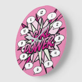 ガールパワー漫画ブックアーポップ・アートのトピンク ラージ壁時計 (傾斜)