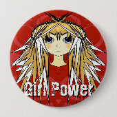 ガールパワー超かわいいブロンドのアニメ赤パワー 缶バッジ (正面)