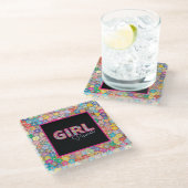 ガールパワー |ピンクガーリーの美しい山花女性 ガラスコースター (アングル)