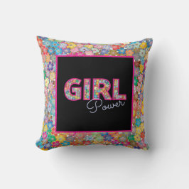 ガールパワー |ピンクガーリーの美しい山花女性 クッション